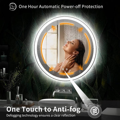 Miroir de coiffure sans cadre, rond, à éclairage LED, avec fonction de gradation et anti-buée.