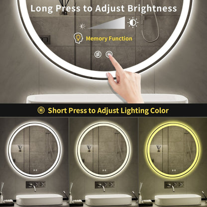 Miroir de coiffure sans cadre, rond, à éclairage LED, avec fonction de gradation et anti-buée.