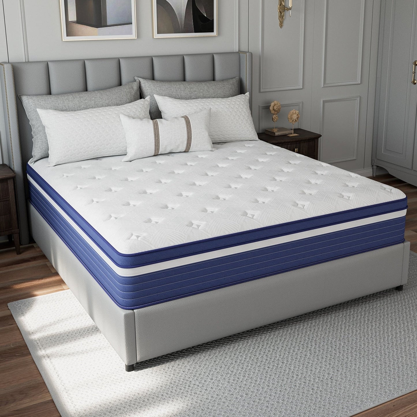Matelas hybride à ressorts SweDrea de 25 cm (10 po) à refroidissement et respirabilité, fermeté moyenne, certifié CertiPUR-US, SGS et OEKO-TEX.