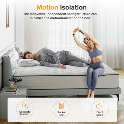 Matelas SweDrea 10 pouces hybride à ressorts, à soulagement de pression et rafraîchissant, moelleux, certifié CertiPUR-US, SGS et OEKO-TEX.