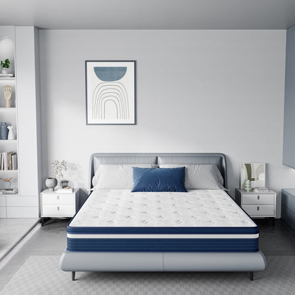 Matelas SweDrea 10 pouces hybride à ressorts, à soulagement de pression et rafraîchissant, moelleux, certifié CertiPUR-US, SGS et OEKO-TEX.