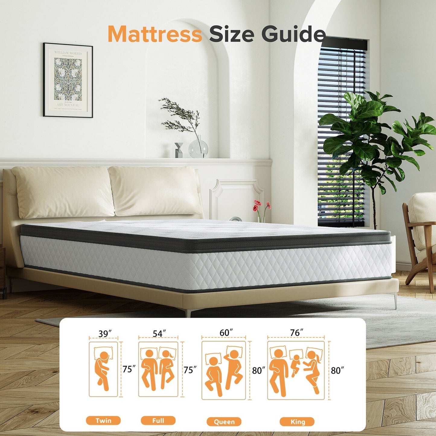 Matelas hybride en mousse à mémoire de forme ferme de 30 cm (12 po) SweDrea, certifié CertiPUR-US et Oeko-TEX, avec ressorts renforcés.