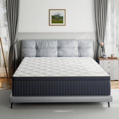 Matelas hybride SweDrea à ressorts avec mousse à mémoire de forme au gel, surcouche de 30 cm (12 po) et niveau de fermeté moyen, certifié CertiPUR-US, SGS et OEKO-TEX.