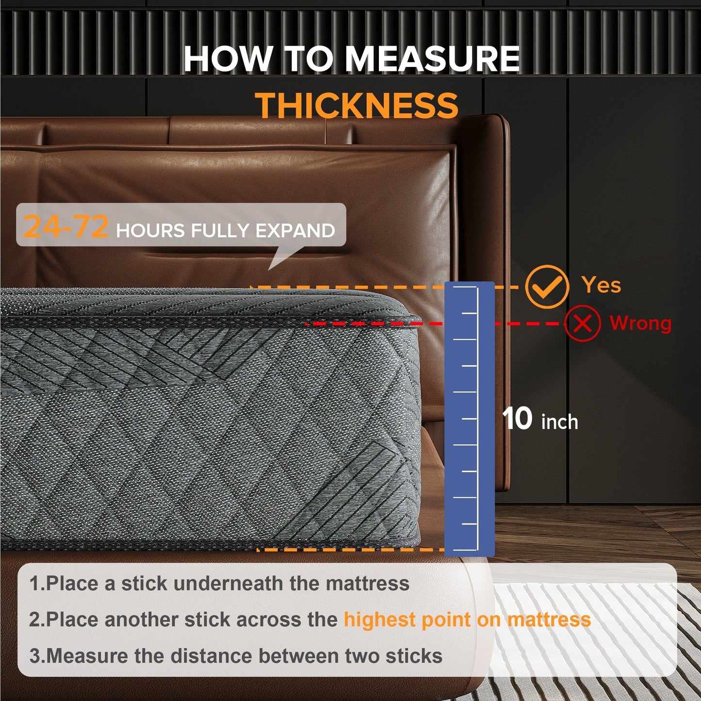 Matelas hybride en mousse à mémoire de forme avec gel, 8/12 pouces, fermeté moyenne, respirant et rafraîchissant, certifié CertiPUR-US, SGS et OEKO-TEX.