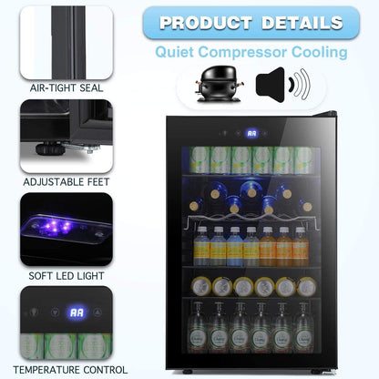 Cave à vin de 4,4 pi³ avec lumières LED et boutons tactiles, étagères amovibles, moins de 38 dB