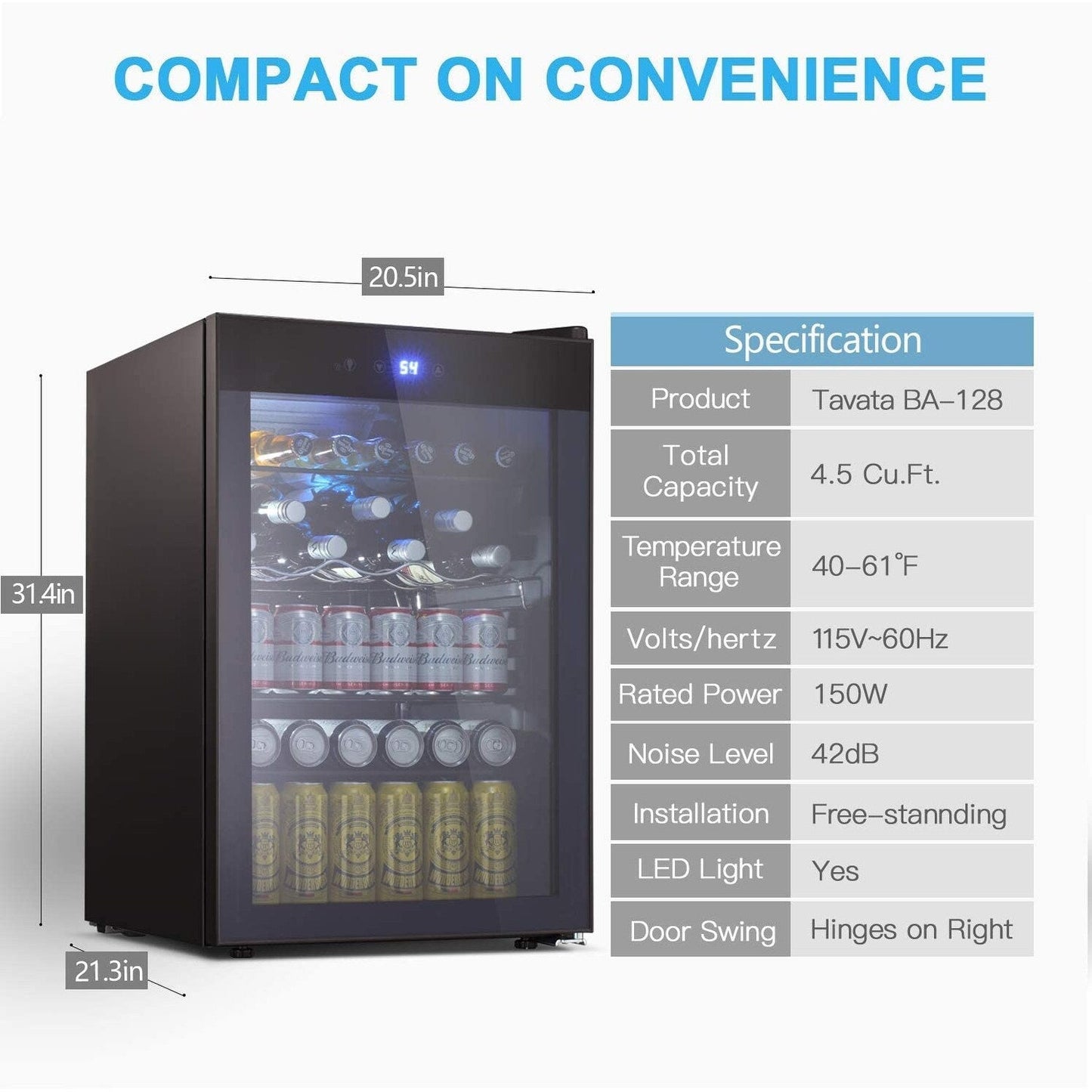 Cave à vin de 4,4 pi³ avec lumières LED et boutons tactiles, étagères amovibles, moins de 38 dB
