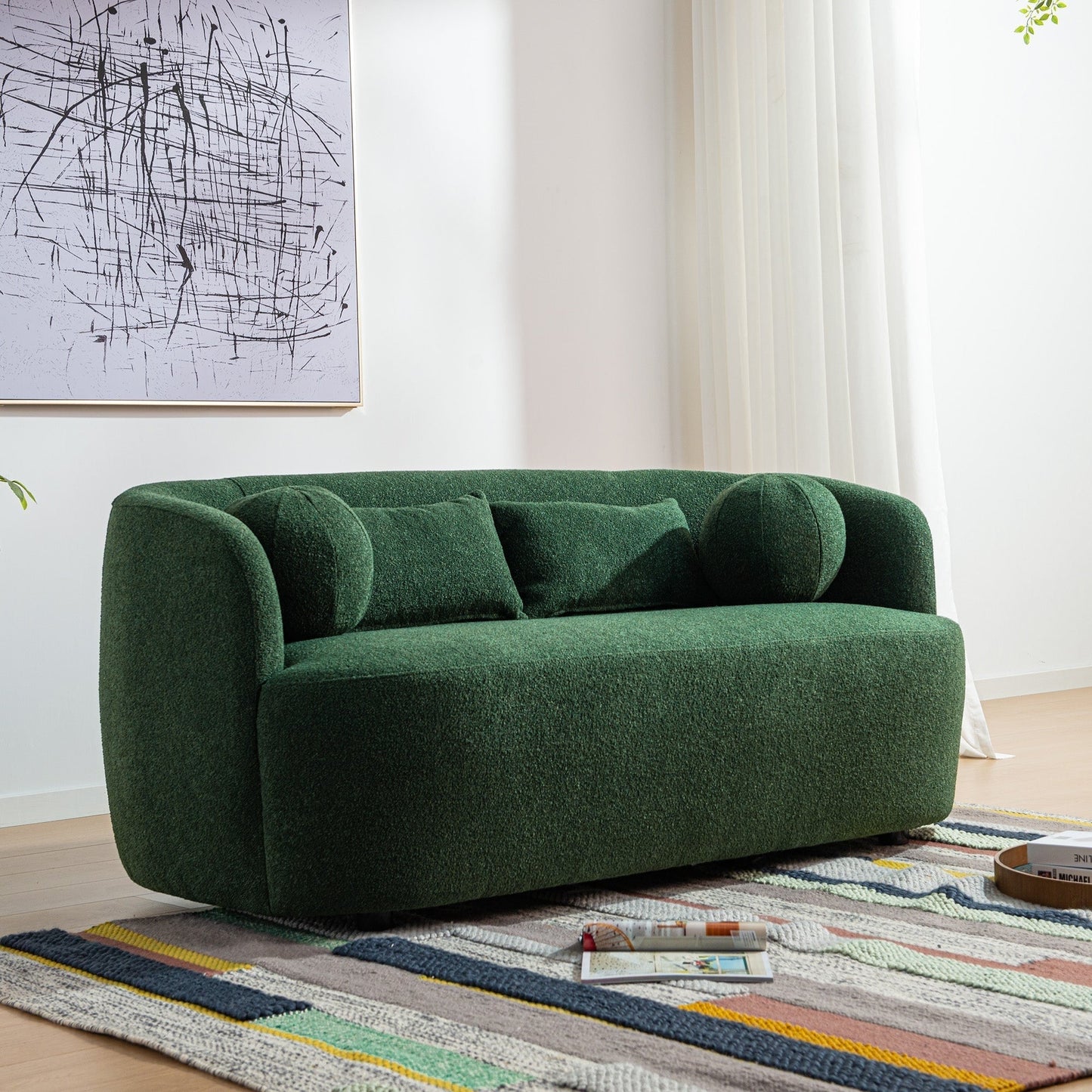 KINWELL Canapé 2 places en boucle avec coussins