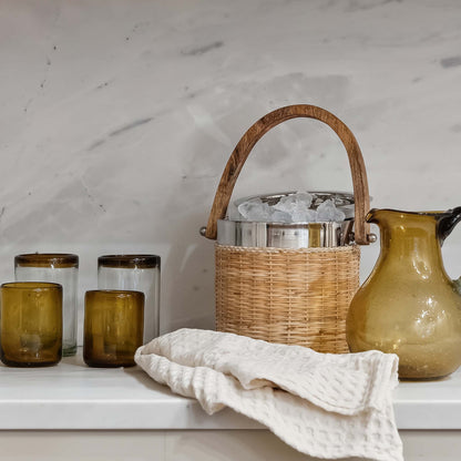 Seau à glace en rotin tressé et acier inoxydable