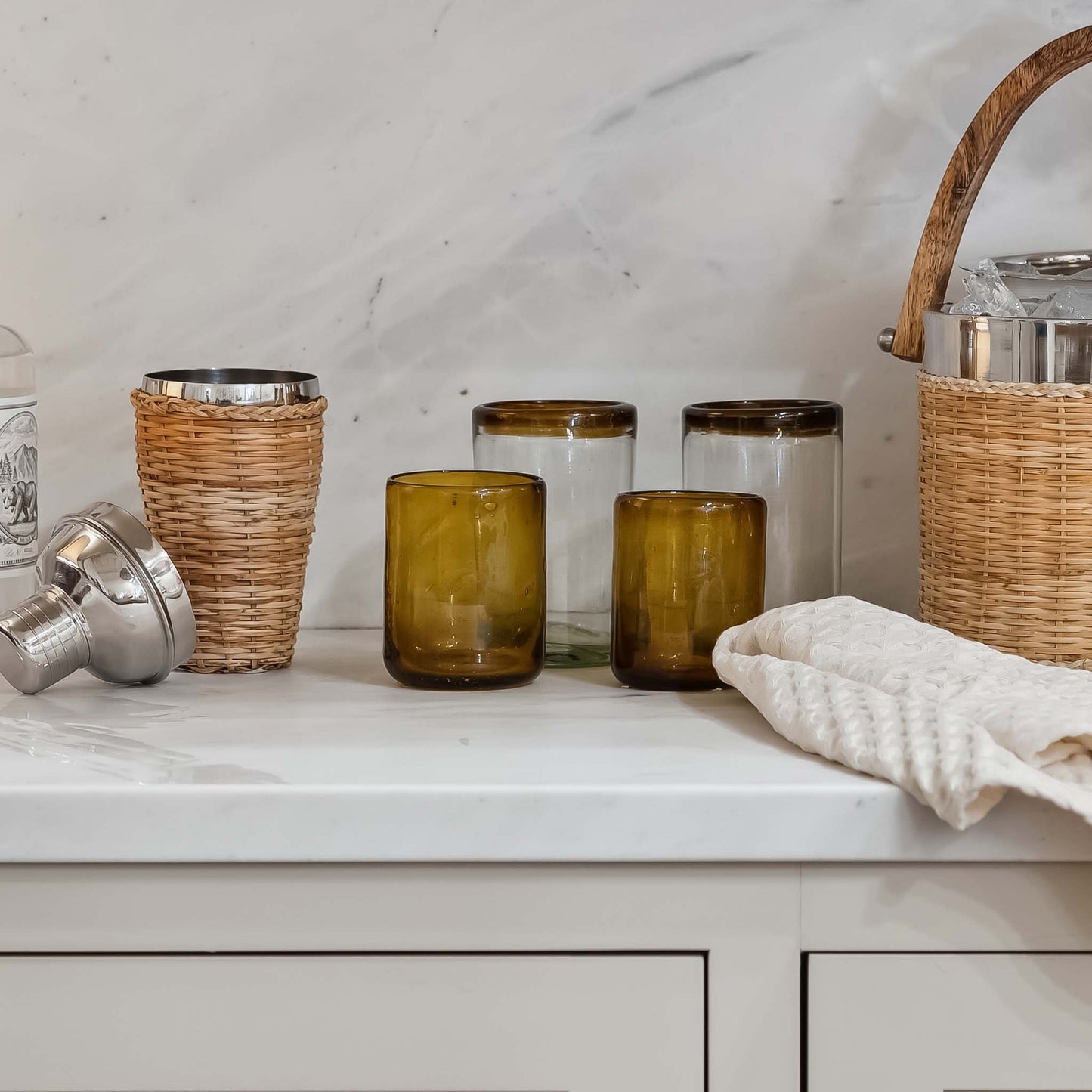 Seau à glace en rotin tressé et acier inoxydable