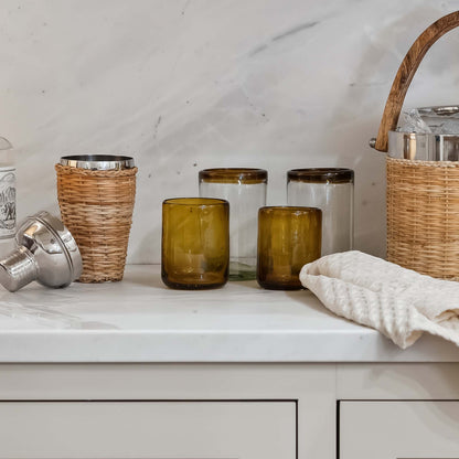 Seau à glace en rotin tressé et acier inoxydable