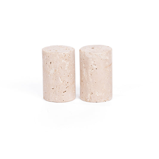 Saladier et poivrière en travertin sculpté