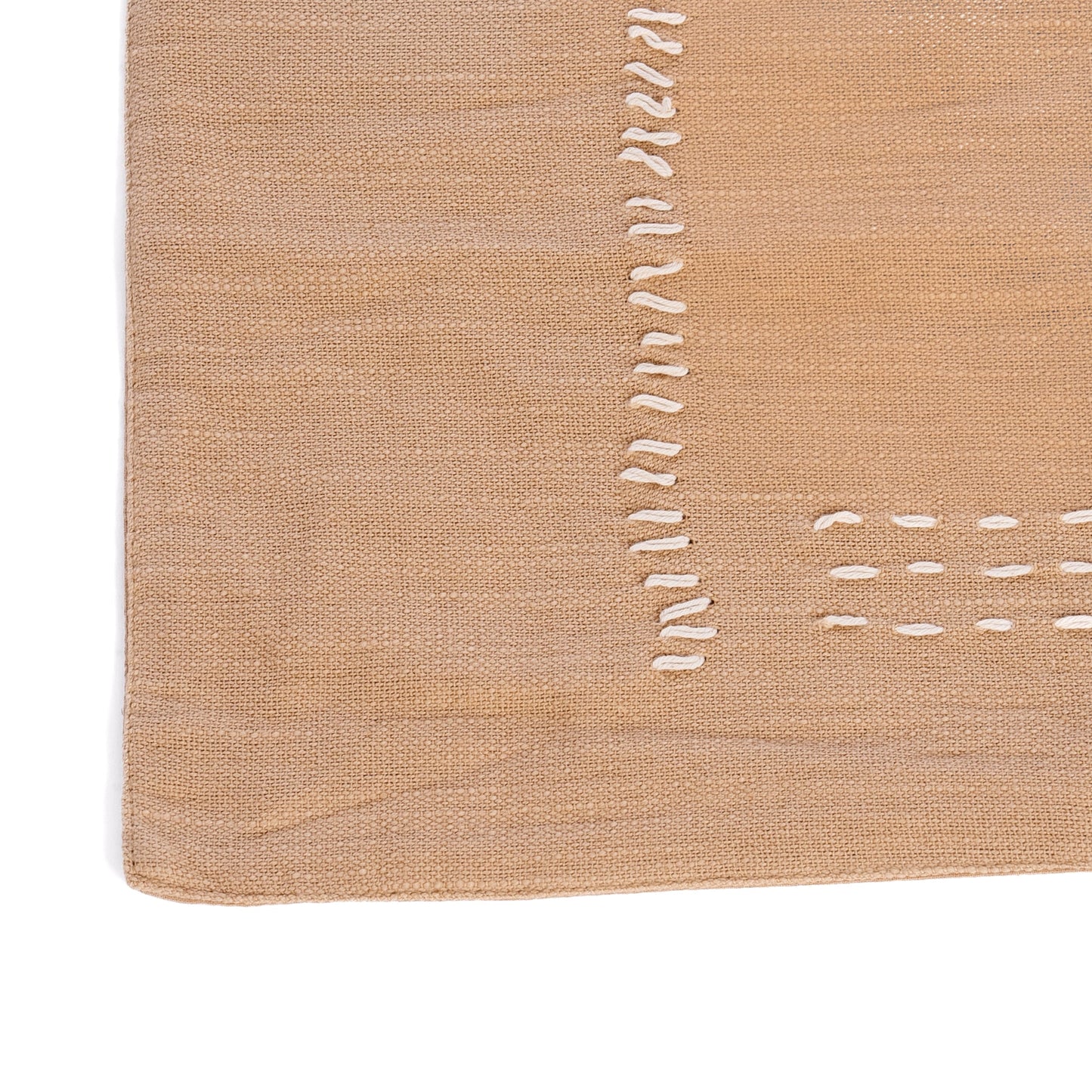 Tire-bouchon en coton slub beige brodé à la main