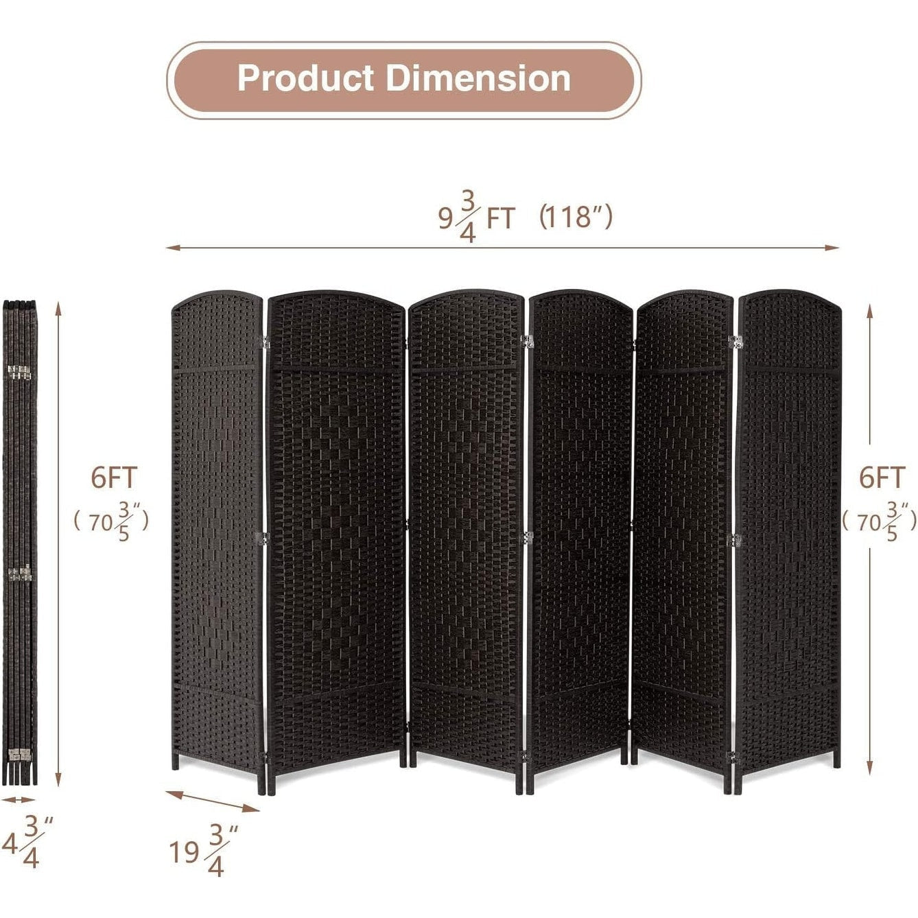 Paravent pliable, séparateur de pièce, hauteur 1,8 m, en fibre tressée, à poser au sol, pour plus d'intimité