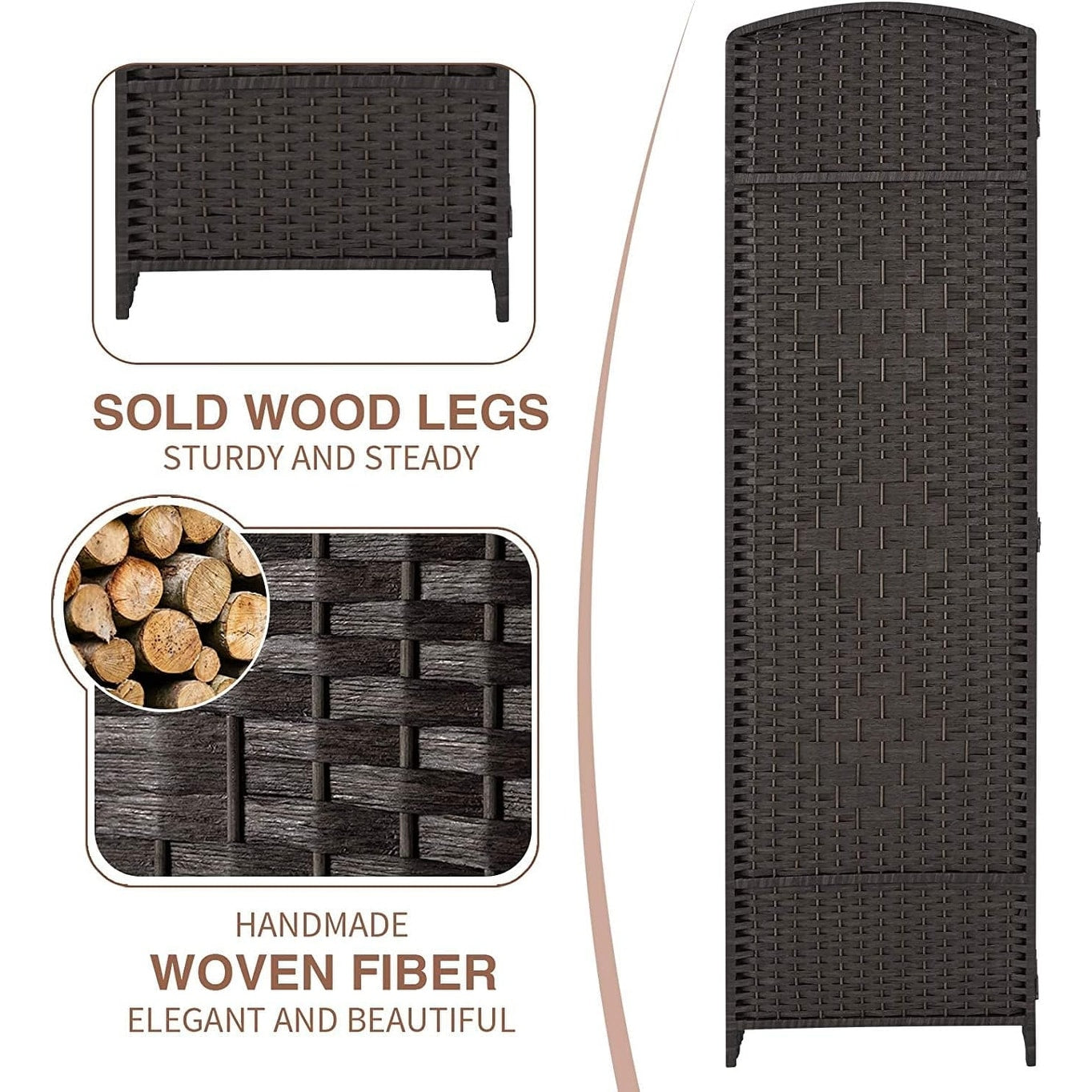 Paravent pliable, séparateur de pièce, hauteur 1,8 m, en fibre tressée, à poser au sol, pour plus d'intimité