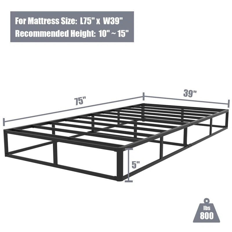 Ressort métallique à profil bas de 5 pouces, structure robuste avec revêtement gris.