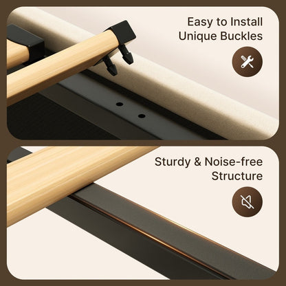 Cadre de lit coffre relevable, cadre de lit plateforme recouvert de tissu avec système de rangement hydraulique et tête de lit.