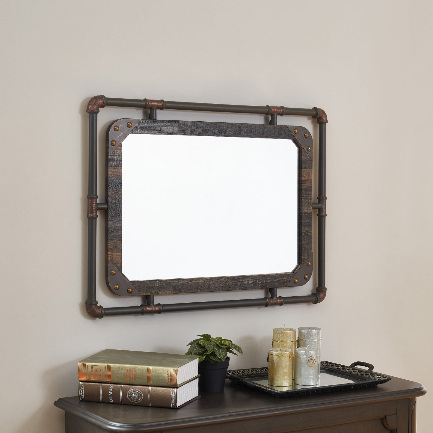Miroir mural suspendu en métal Revo Industrial de 78 cm (31 pouces) de Furniture of America