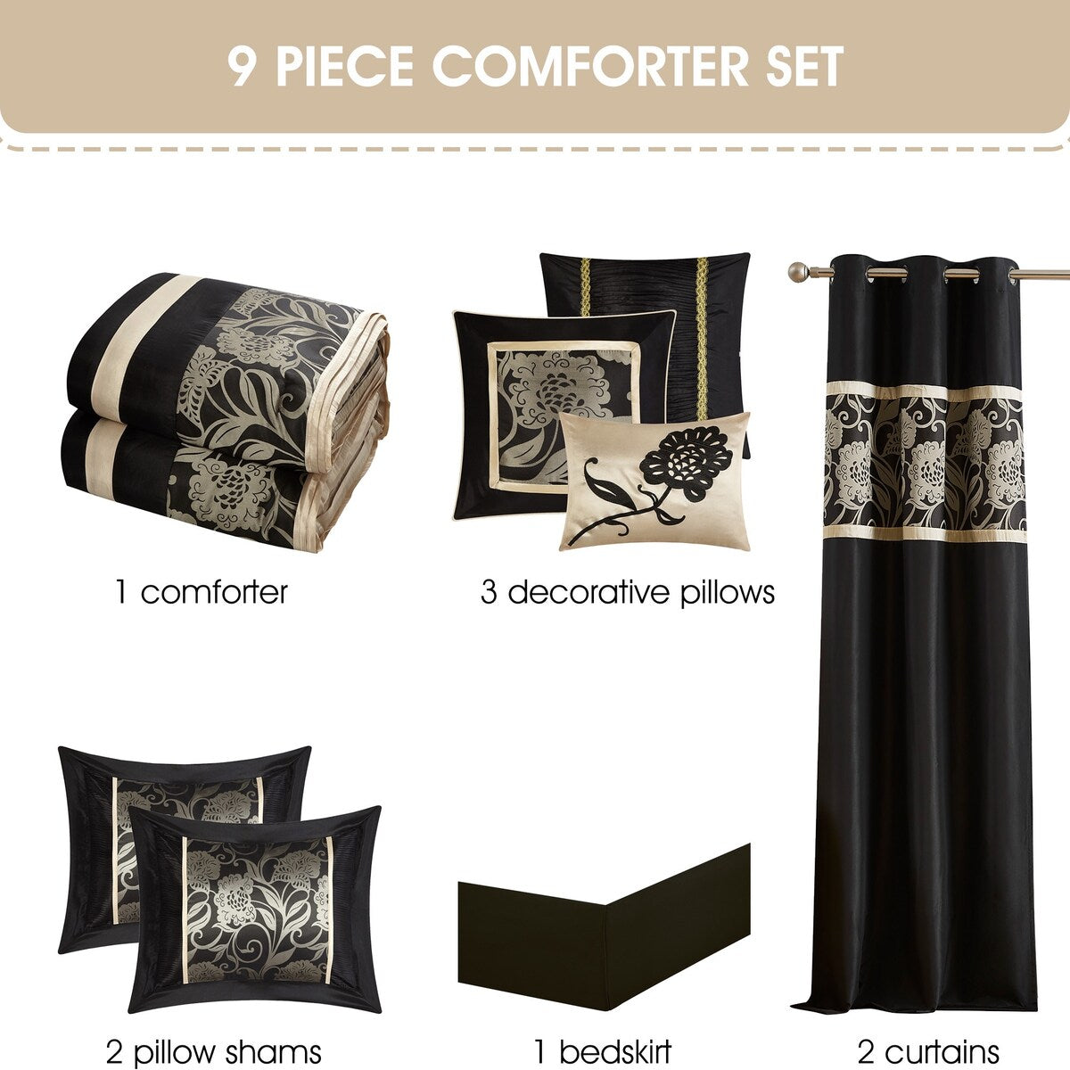 Ensemble de Couette Nanshing Brie 9 Pièces en Jacquard Floral