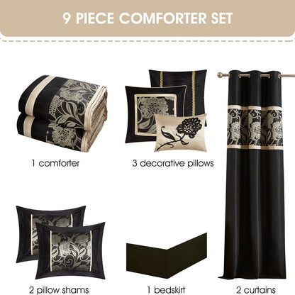 Ensemble de Couette Nanshing Brie 9 Pièces en Jacquard Floral