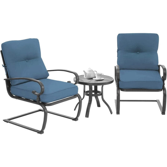 Nista Ensemble de bistro pour extérieur 3 pièces avec ressort en C, chaises de salle à manger avec coussins et table basse par Havenside Home