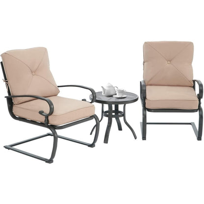 Nista Ensemble de bistro pour extérieur 3 pièces avec ressort en C, chaises de salle à manger avec coussins et table basse par Havenside Home