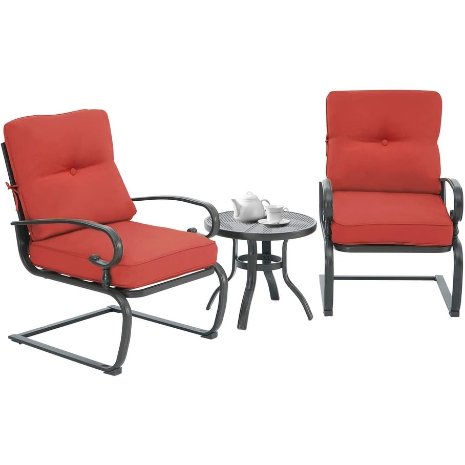 Nista Ensemble de bistro pour extérieur 3 pièces avec ressort en C, chaises de salle à manger avec coussins et table basse par Havenside Home