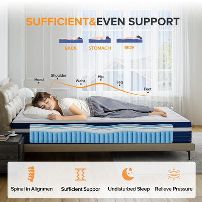 Matelas à ressorts avec surcouche moelleuse de 25 cm (10 po) SweDrea, fermeté moyenne, pour soulager le mal de dos et rafraîchir, certifié CertiPUR-US, SGS et OEKO-TEX.