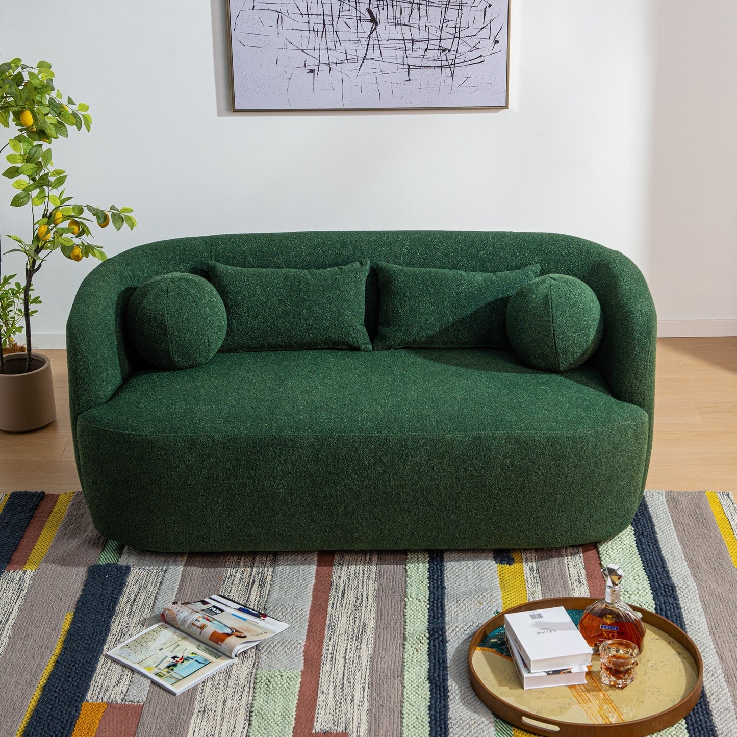 KINWELL Canapé 2 places en boucle avec coussins