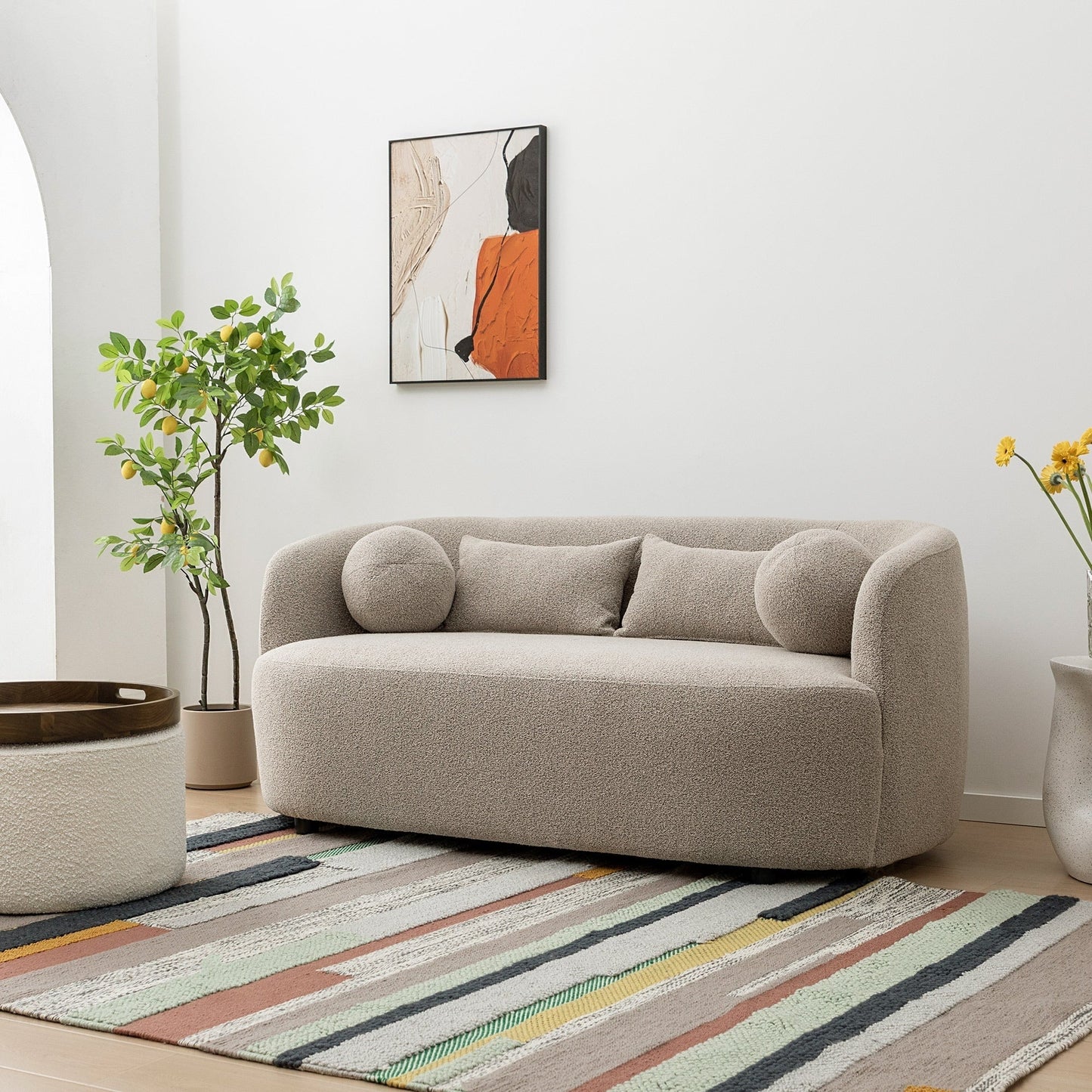 KINWELL Canapé 2 places en boucle avec coussins