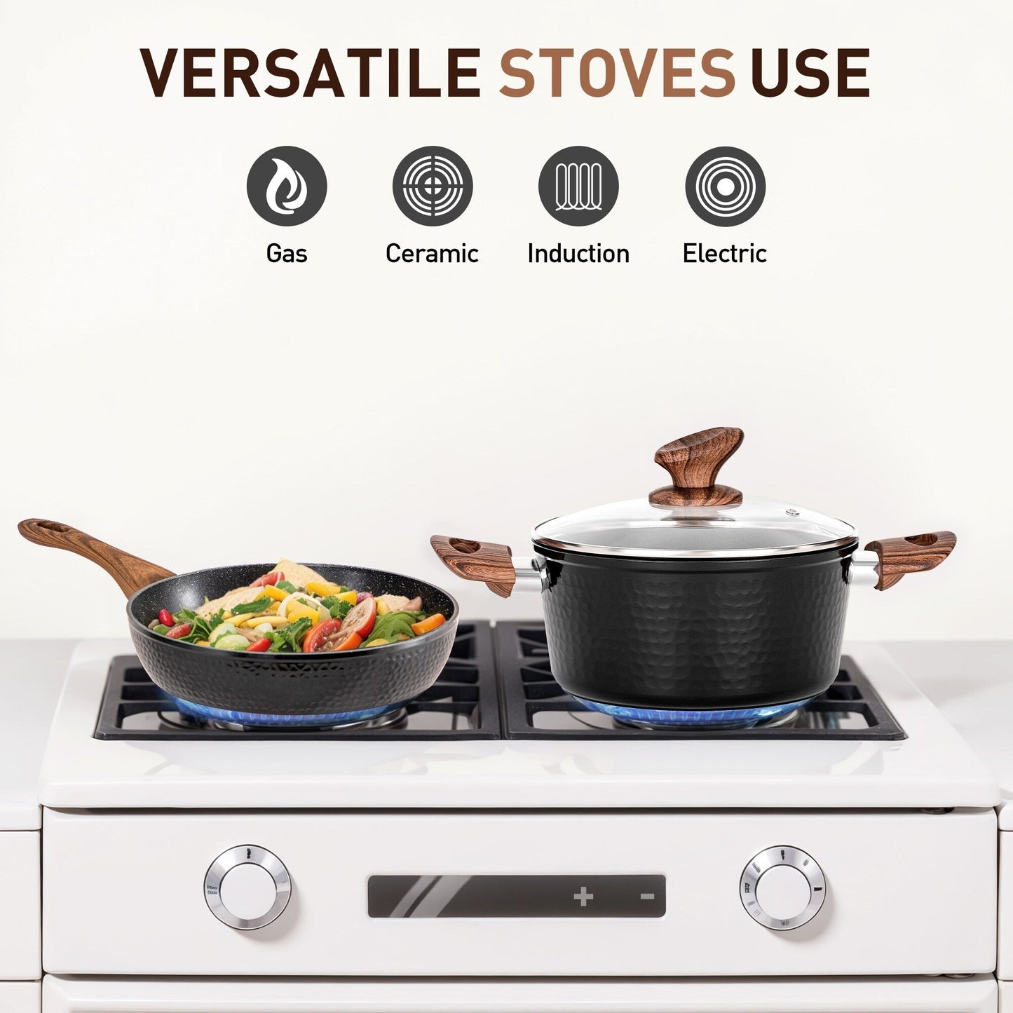 Ensemble de cuisine 15 pièces Kitchen Academy avec revêtement antiadhésif en granit