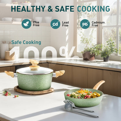 Ensemble de casseroles et poêles antiadhésives, ensemble de cuisine en granit, 12 pièces.