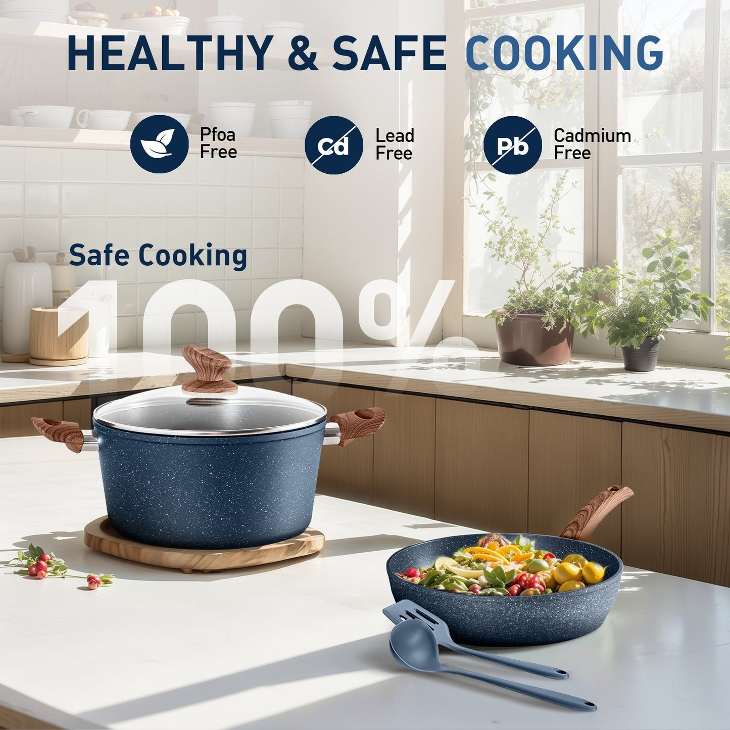 Ensemble de casseroles et poêles antiadhésives, ensemble de cuisine en granit, 12 pièces.