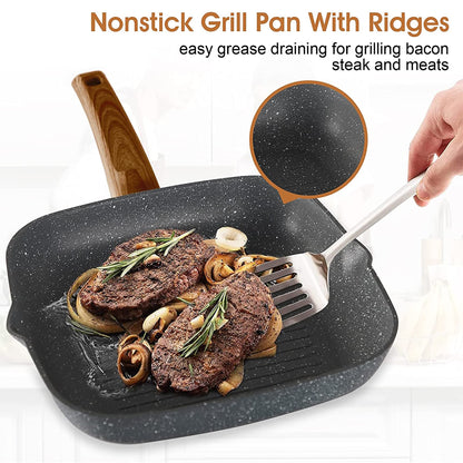 Ensemble de casseroles et poêles en granit pour cuisine, ensemble de casseroles antiadhésives, 12/15/30 pièces