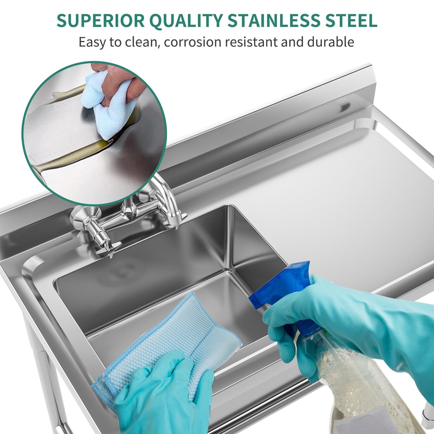 Évier de cuisine en acier inoxydable, cuve à compartiments, évier commercial autoportant