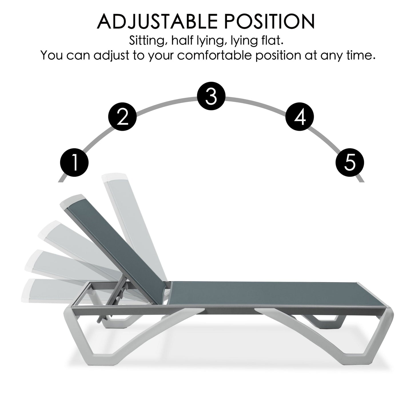 Chaise longue de jardin inclinable et réglable Kozyard Alan, entièrement en aluminium et avec pieds en résine de polypropylène.