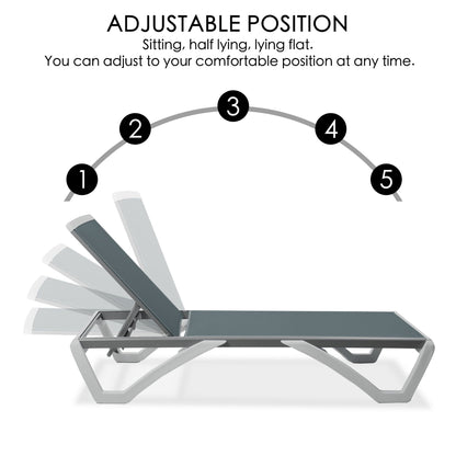 Chaise longue de jardin inclinable et réglable Kozyard Alan, entièrement en aluminium et avec pieds en résine de polypropylène.