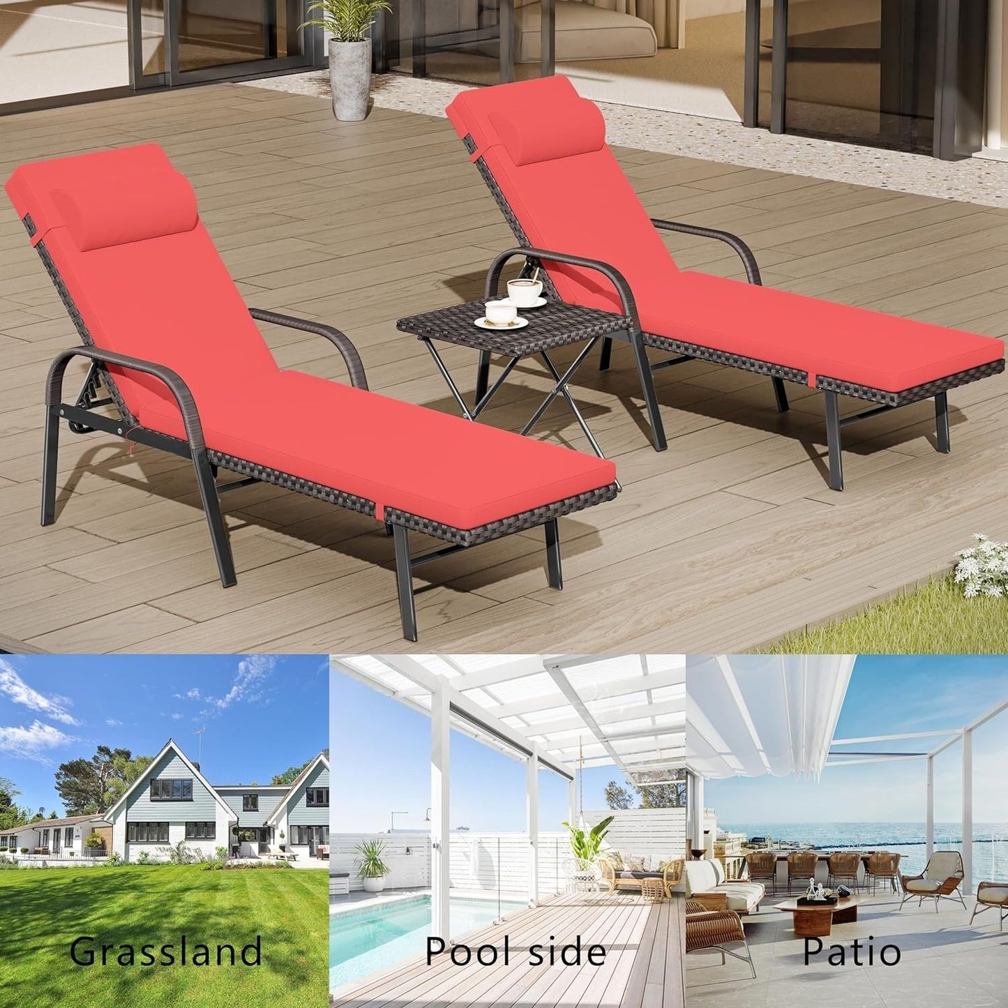 Ensemble de chaises longues d'extérieur Kullavik, 3 pièces