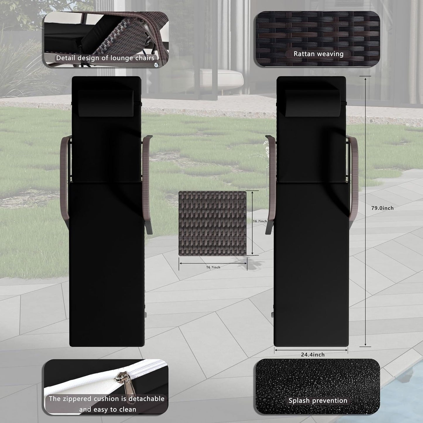 Ensemble de chaises longues d'extérieur Kullavik, 3 pièces