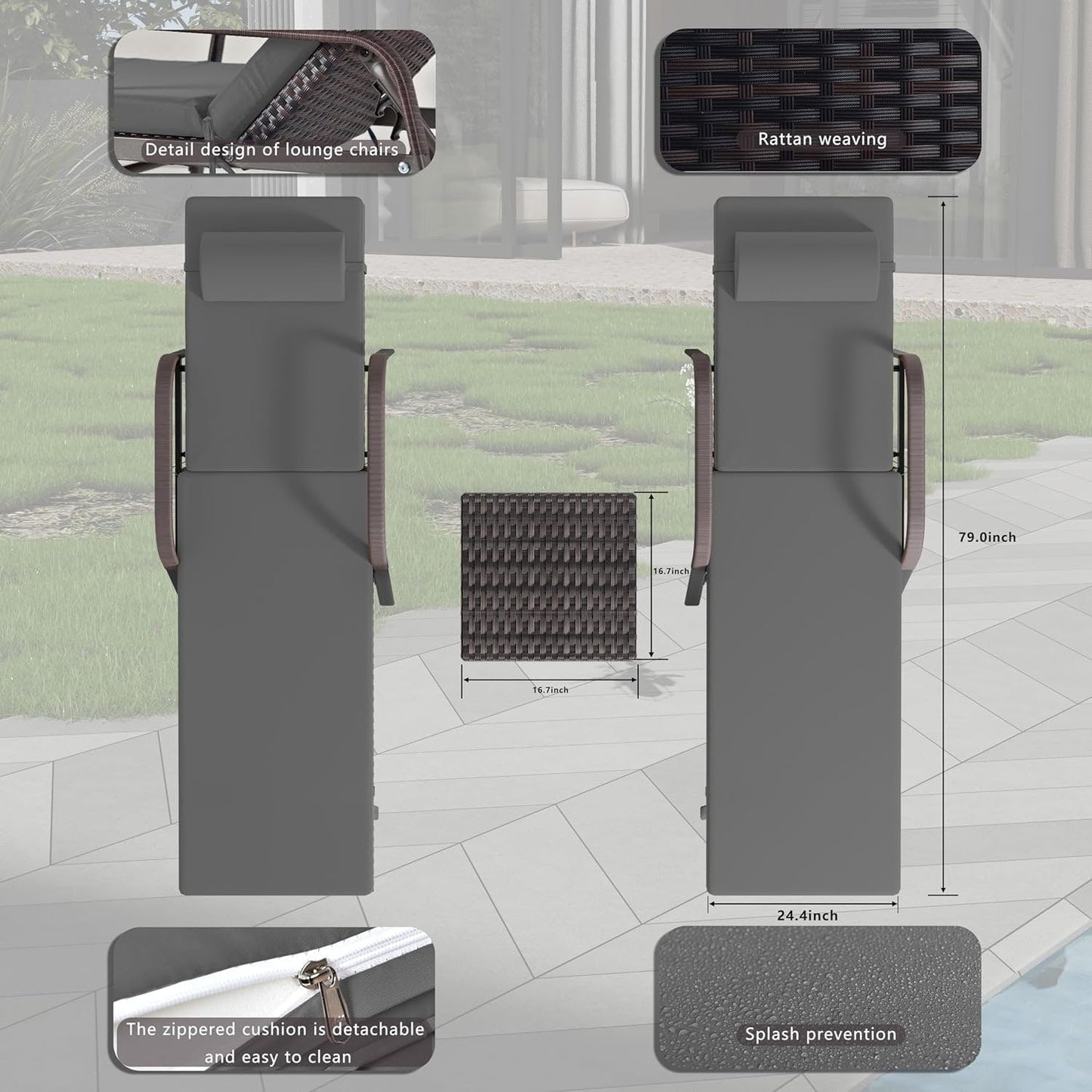 Ensemble de chaises longues d'extérieur Kullavik, 3 pièces