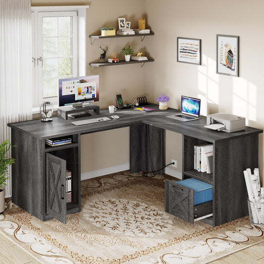 Bureau de jeu en forme de L Moasis, bureau d'ordinateur d'angle de 59 pouces avec support de moniteur