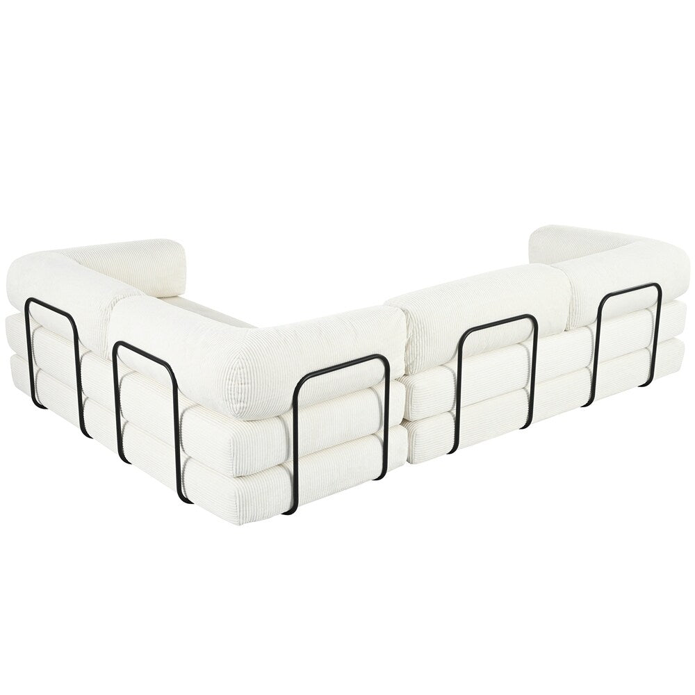 Canapé-lit modulaire en forme de L en tissu cordou