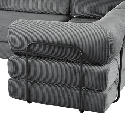 Canapé-lit modulaire en forme de L en tissu cordou