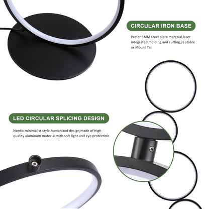 Lampe de sol moderne à LED, dimmable, à 3 intensités lumineuses, avec 5 anneaux, pour coin salon.