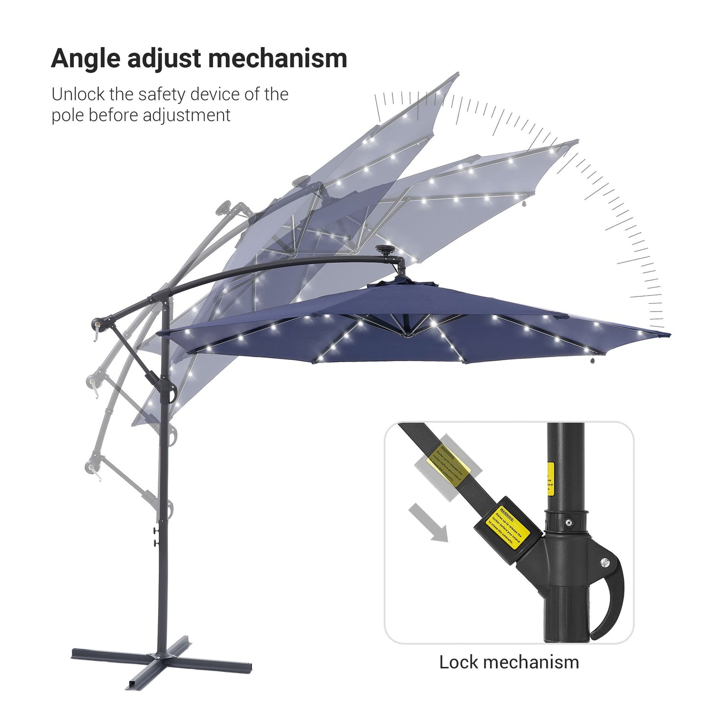 Parasol de jardin déporté LIVOOSUN 10 pieds avec base en croix et éclairage LED