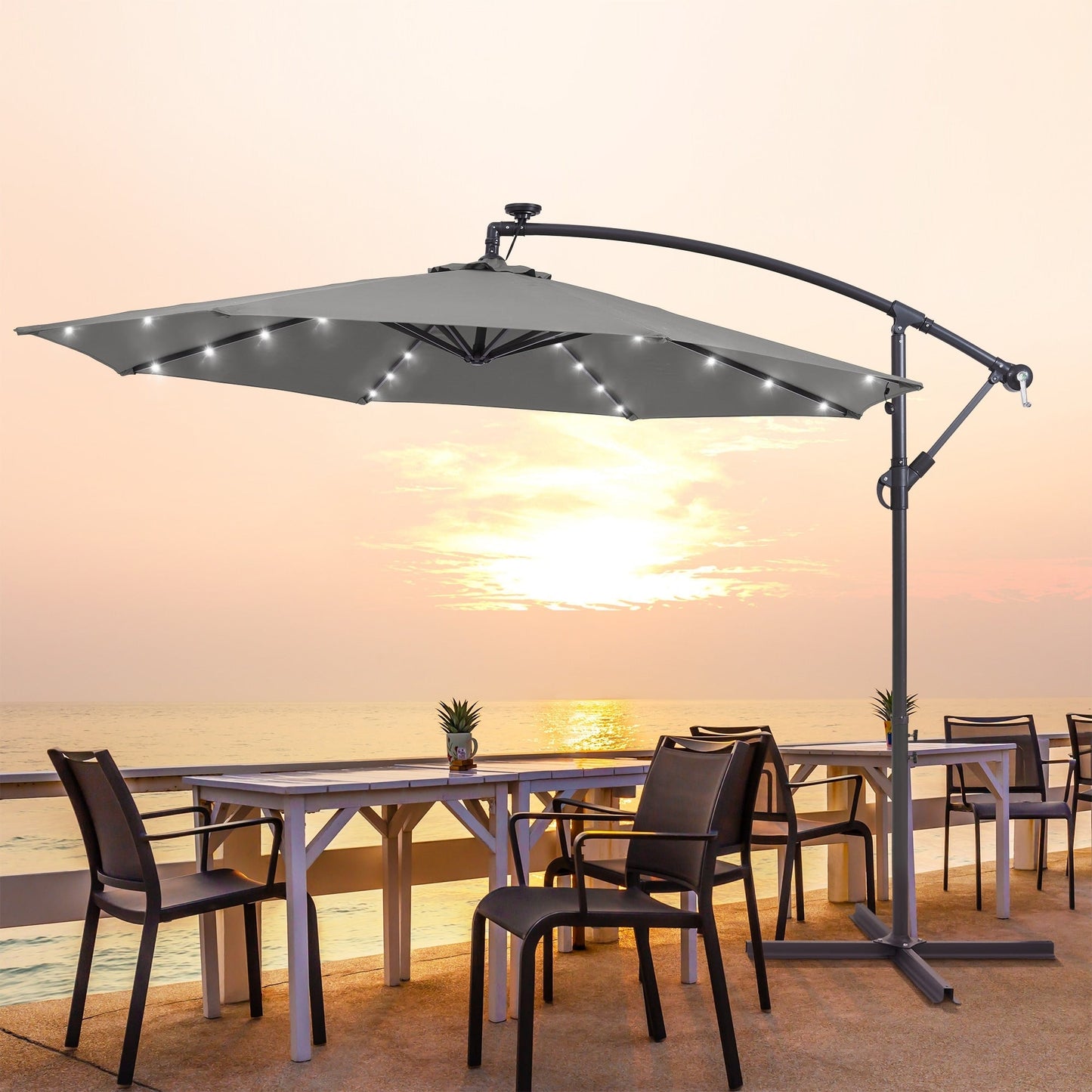 Parasol de jardin déporté LIVOOSUN 10 pieds avec base en croix et éclairage LED