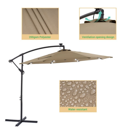 Parasol de jardin déporté LIVOOSUN 10 pieds avec base en croix et éclairage LED