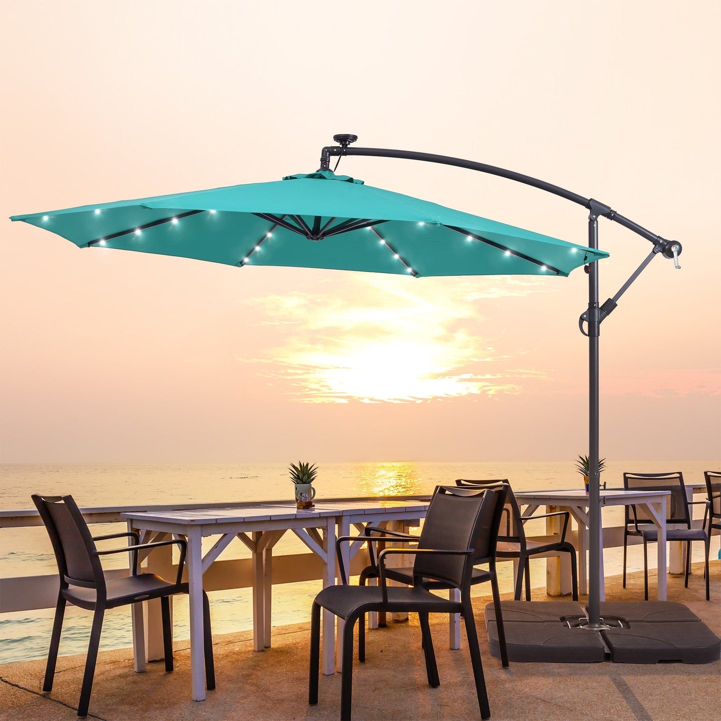 Parasol de jardin déporté LIVOOSUN 10 pieds avec base en croix et éclairage LED