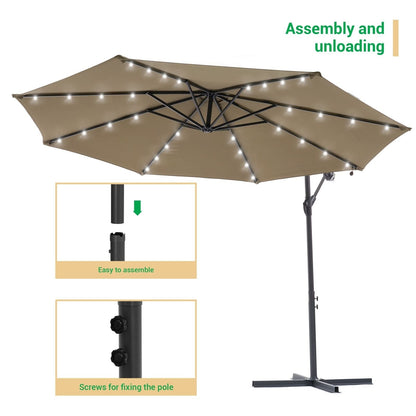 Parasol de jardin déporté LIVOOSUN 10 pieds avec base en croix et éclairage LED