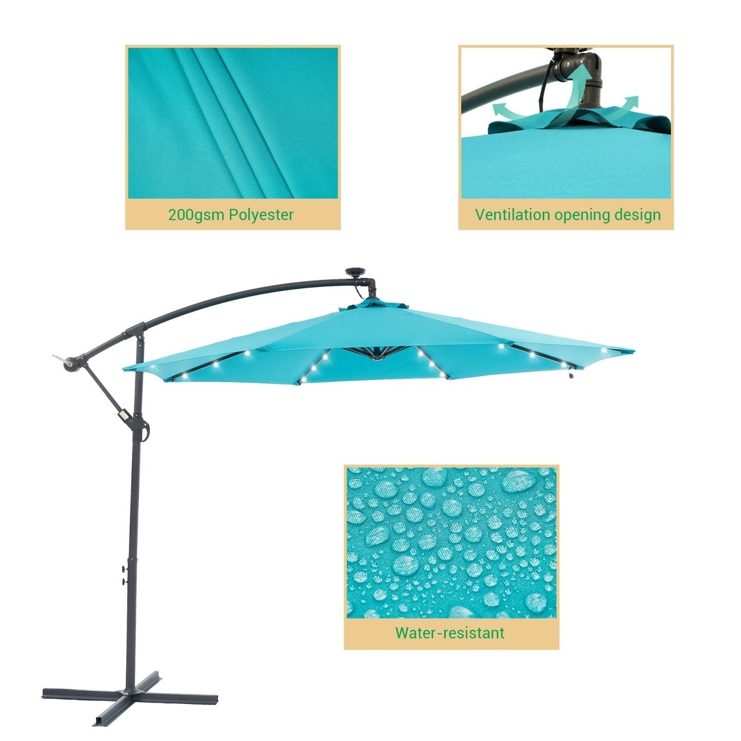 Parasol de jardin déporté LIVOOSUN 10 pieds avec base en croix et éclairage LED