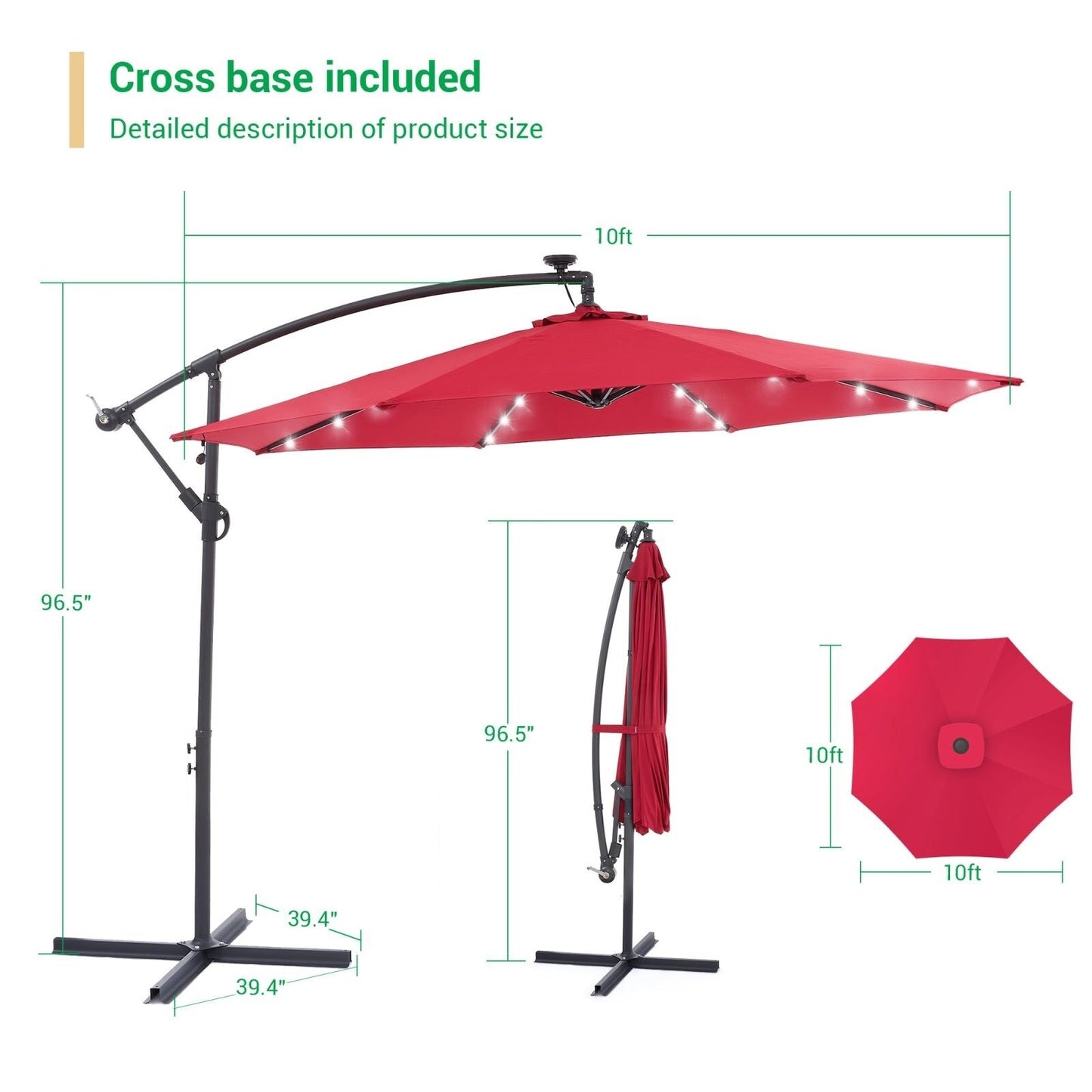 Parasol de jardin déporté LIVOOSUN 10 pieds avec base en croix et éclairage LED